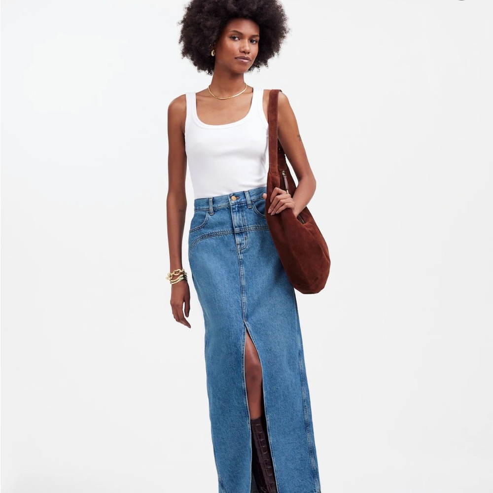Wedtern Blue Denim Maxi Skirt